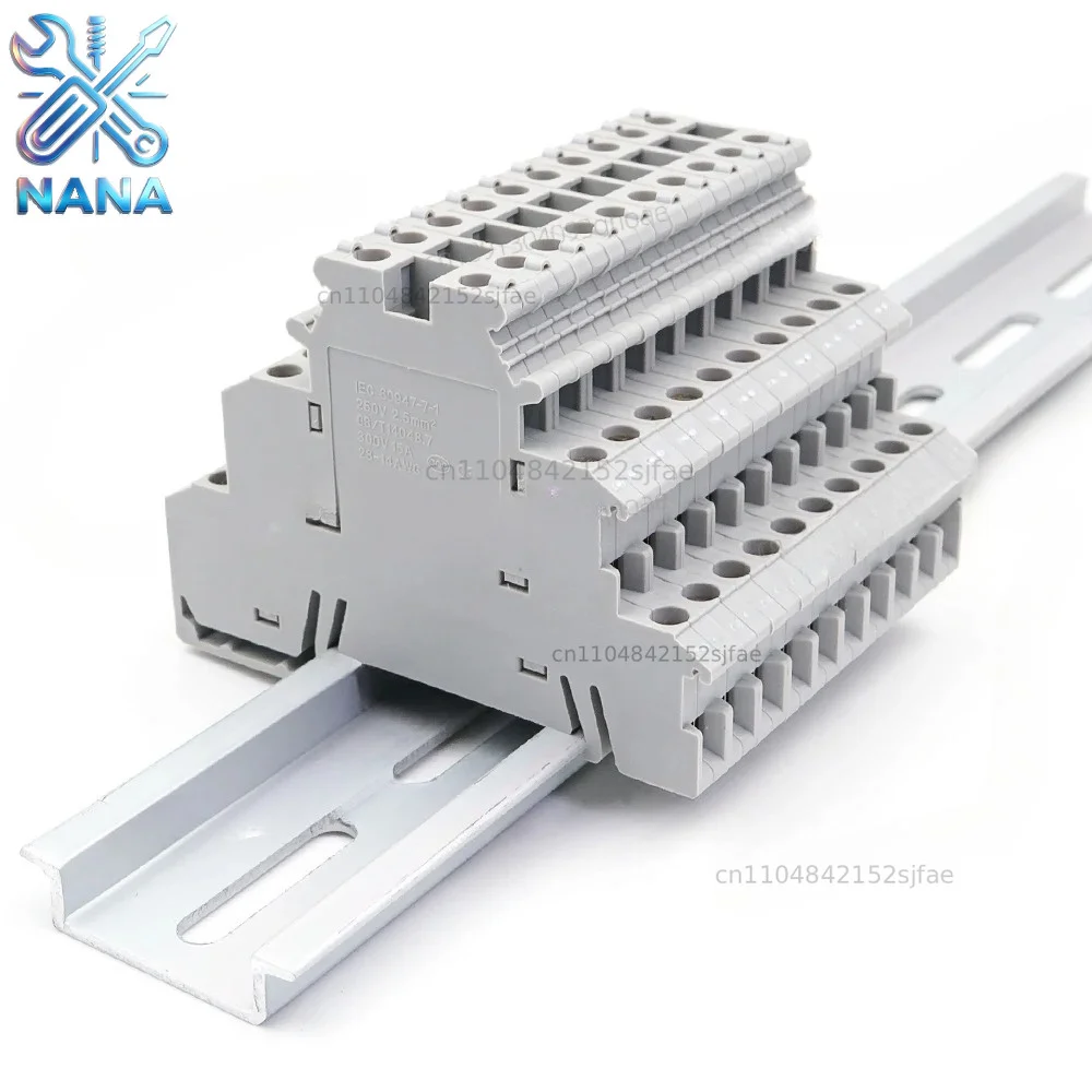 50Pcs DIN Rail Terminal Block DIKD 1.5, 1.5mm² 3-Tier Screw Clamp for C45/DZ47 Breakers & Industrial Control Cabinet