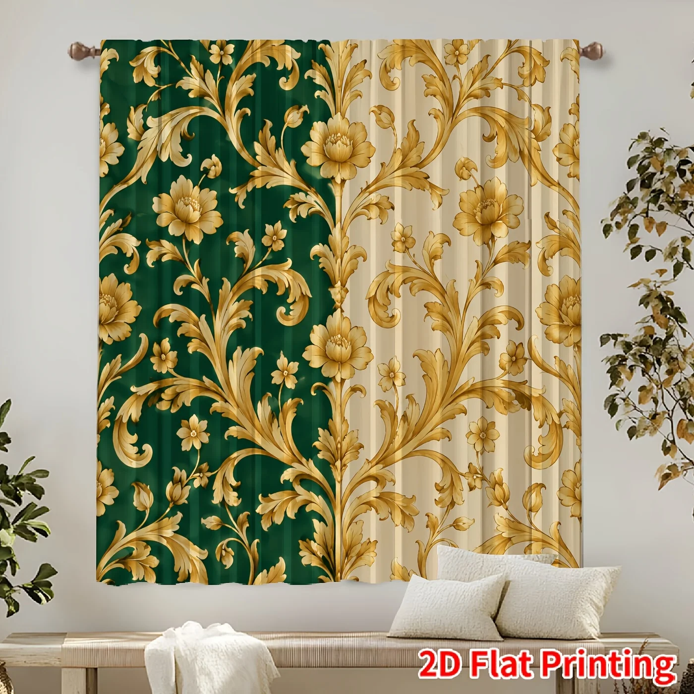 Elegant Floral Damask Print Curtains for Living Room Home Decor Window Drapery Panels