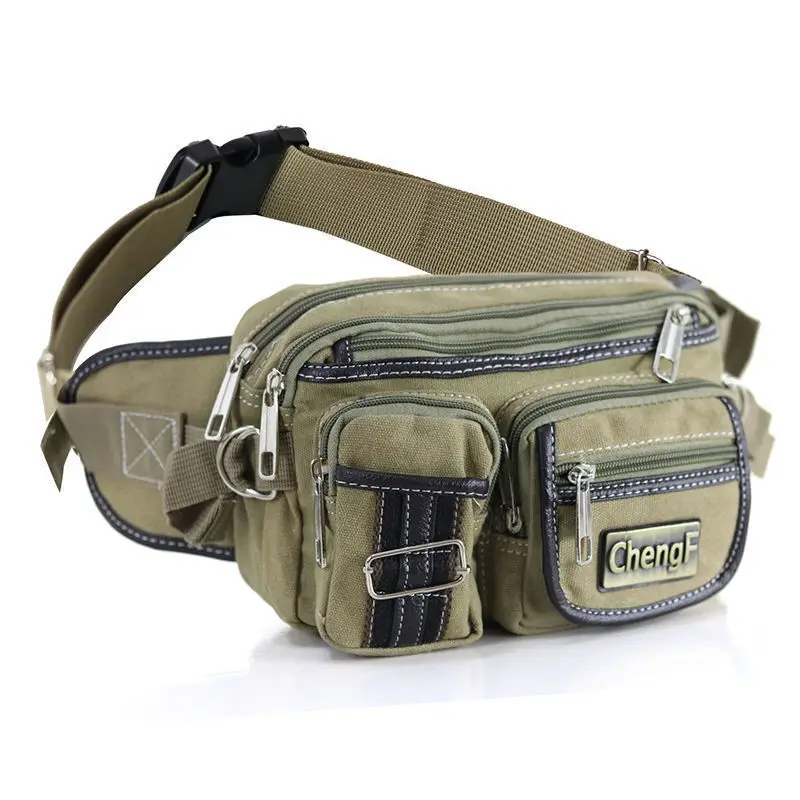 Vintage Canvas Fanny Pack Multi Zipper Pockets Adjustable Strap Casual Outdoor Travel Cycling Chest Waist Bag for Men Daily Use