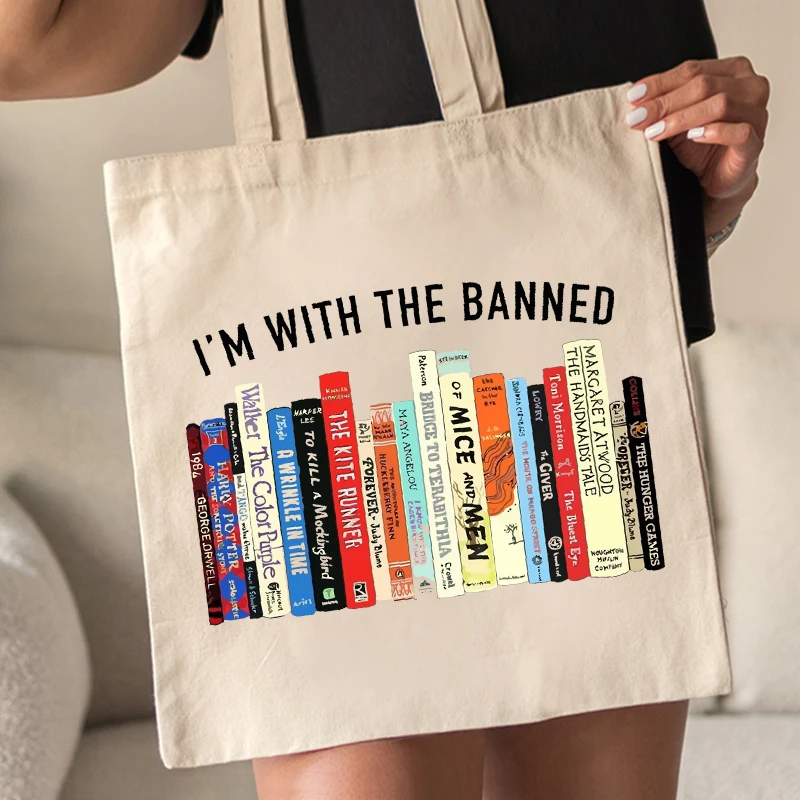 Im con il modello Banned Tote Bag borse a tracolla in tela per natale divertente per il suo pendolare borsa per la spesa riutilizzabile da donna