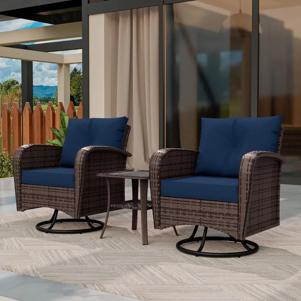 

3 Piec Patio Bistro Set with 2 Rocking Chairs & Table, 360° Swivel PE Wicker Outdoor Furniture, Heavy-Duty Steel Frame,Weatherpr