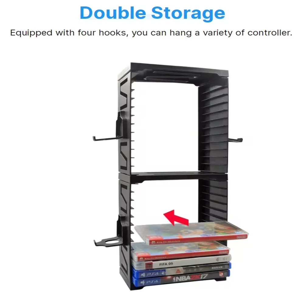 1pc Game Disc Card Storage Tower Holder For Ps5/X-BOX SX/SS Game Disc Storage Rack With 4 Game Controllers Storage Rack