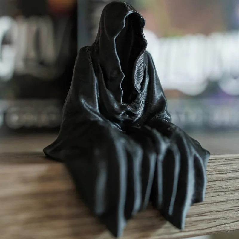 Gothic Hooded Figure Statue, 3D Printed Sitting Pose Decor for Home Office Desk, Mysterious Gothic Fantasy Gift