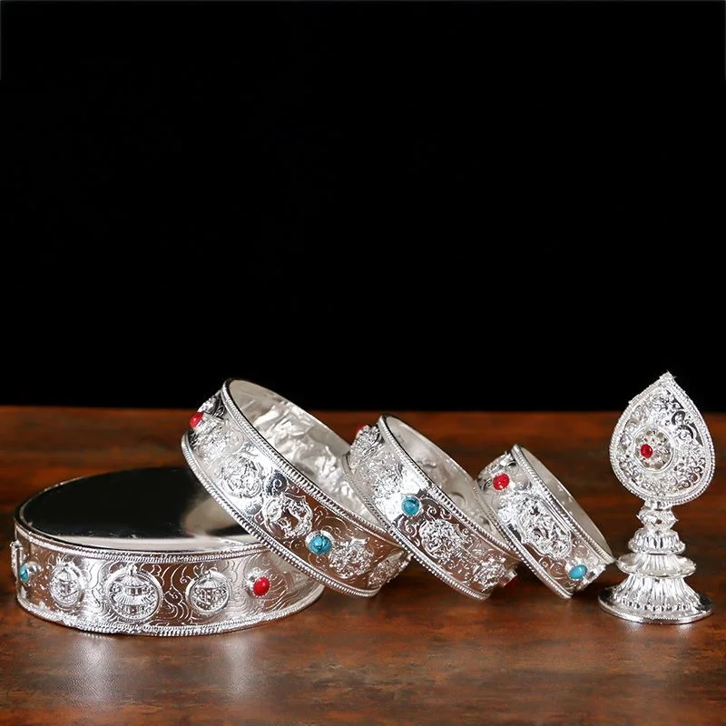 4 طبقات من المانزا البوذية، مصنوعات يدوية من سبيكة تانتريك، صينية بوذية تحية ميمونة، ديكور سطح المكتب مذابح التبتية، مجموعة واحدة #3