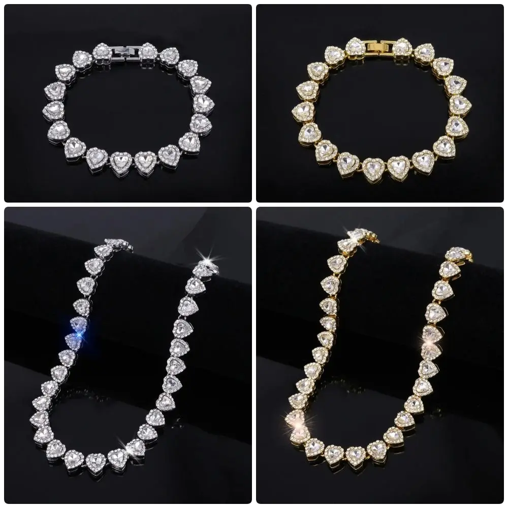 1 Pieza de Collar Duradero con Forma de Corazón y Diamantes de Imitación, Pulsera Brillante con Cadena de 20/45cm, Joyería de Aleación para Fiesta Rockera a la Moda