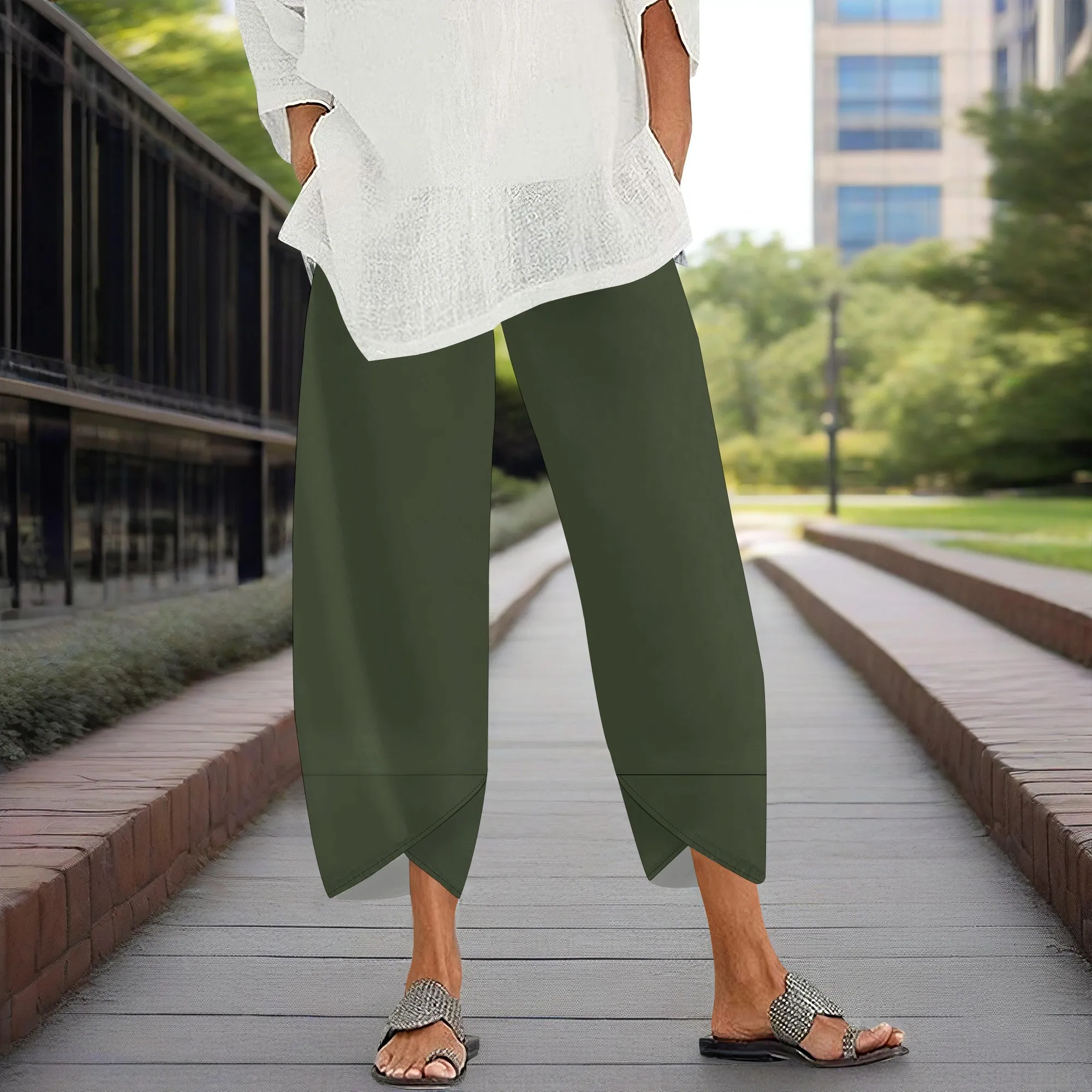 

Women Printed Baggy Cropped Wide Leg Pallazzo Trousers Pants for Beach
