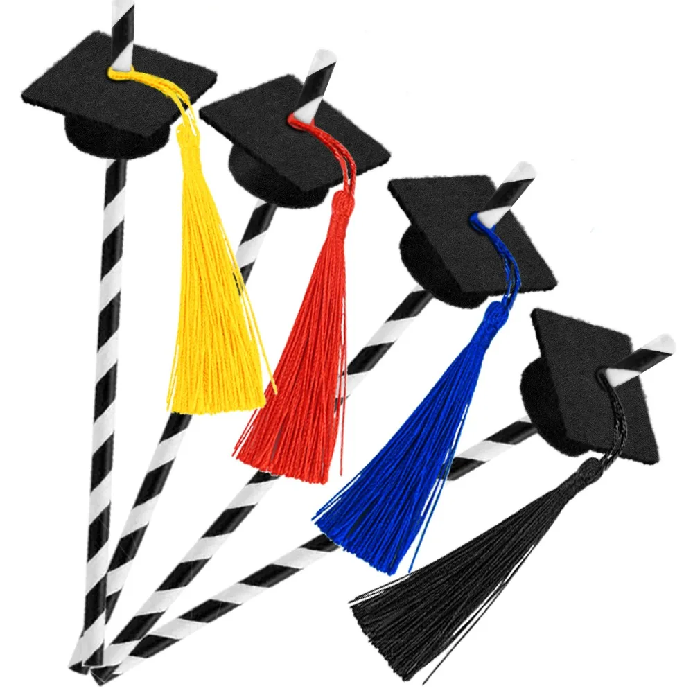 10pcs Graduation Party Drinking Straws Disposable Paper Straws Congrats Grad Graduation Decorations Class Of 2024 Decor