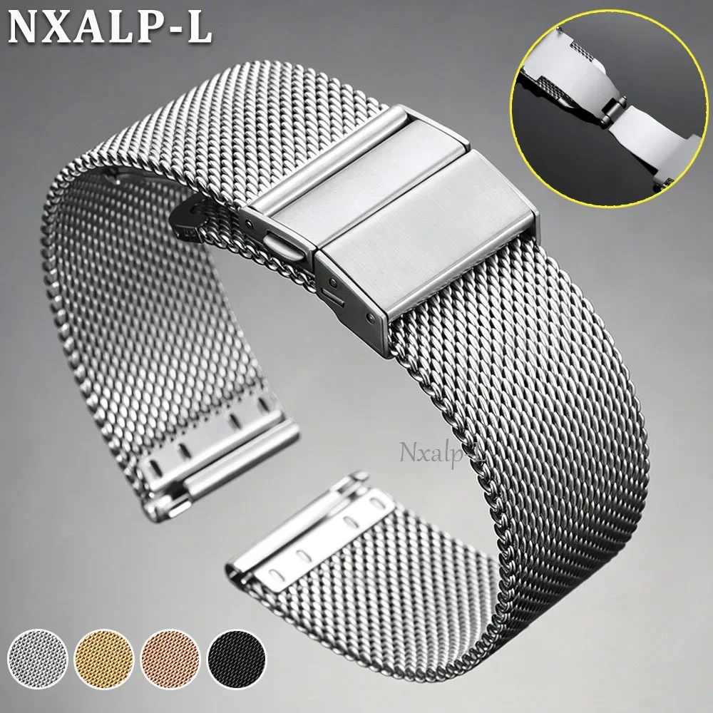 Image of 0,6 mm Milanaise-Mesh-Armband 16 18mm 20mm 22mm Edelstahl Uhrenarmband Schnellverschluss-Armband 2mm Dicke für DW für Omega