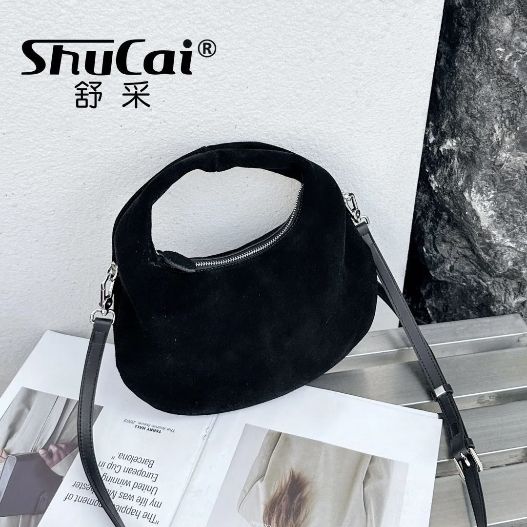 حقيبة يد نسائية فاخرة من جلد الغزال من الدرجة الأصلية حقيبة كتف كروس للسيدات حقيبة هلال نسائية من جلد البقر