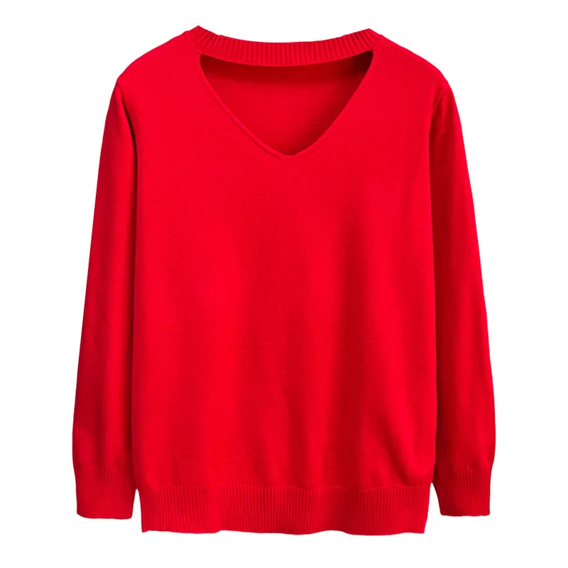 

Fashion Plus Size Women's Sweater Autumn New Design V Shaped Hollow Out Knitted Jumpers Stylish Top 1045