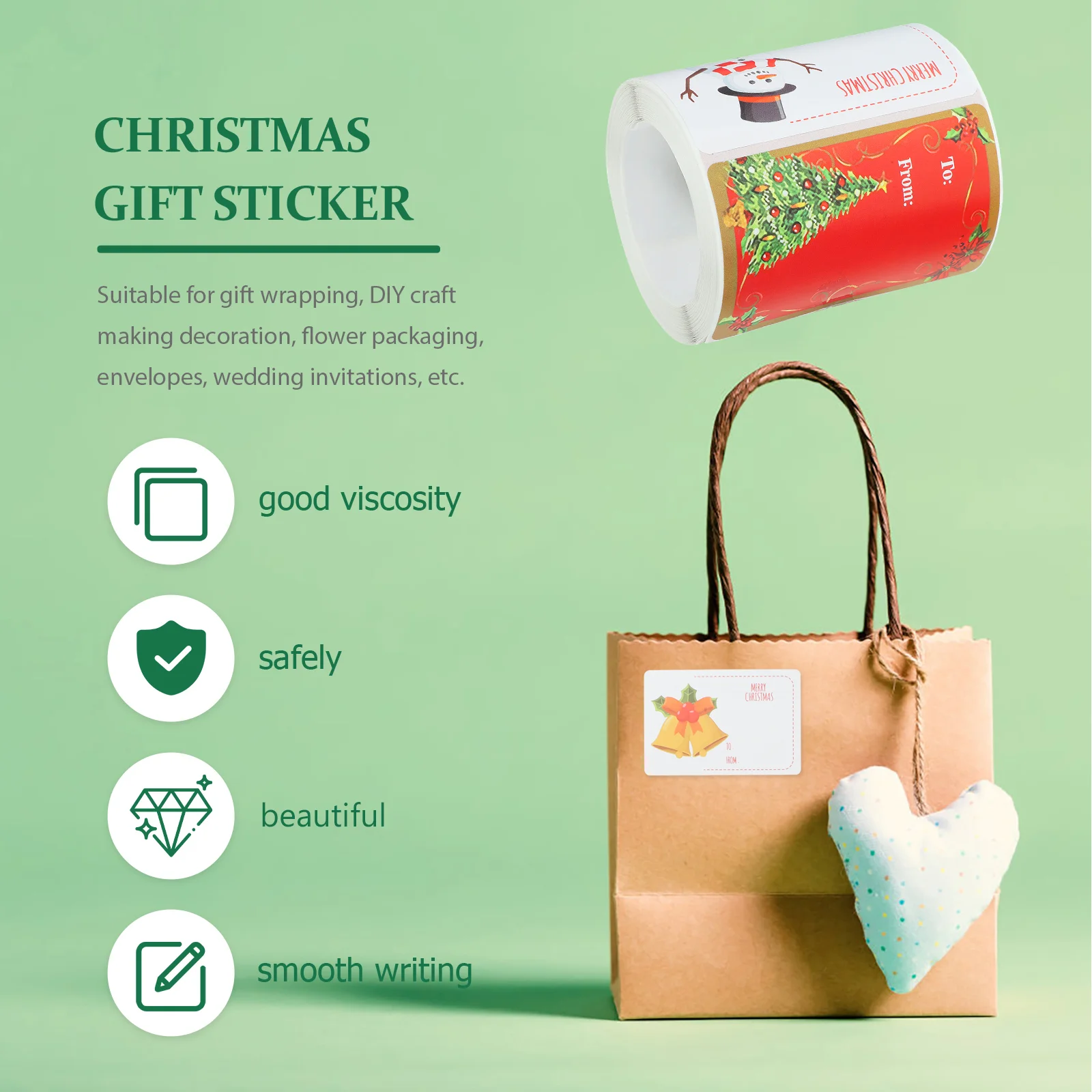 Dekorasi Natal stiker hadiah untuk Stocking Stuffers Wrapping segel multi-fungsi persegi panjang