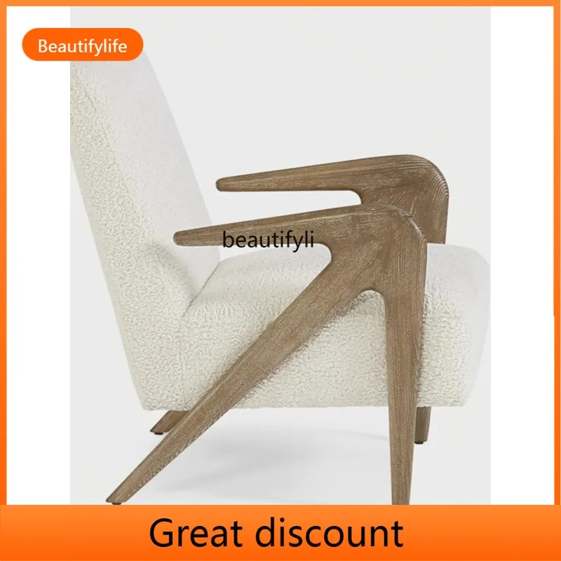 M45 Middle-Ancient Designer Light Luxury Wooden Lounge Chair High Back Couch Bed & Breakfast Single Sofa