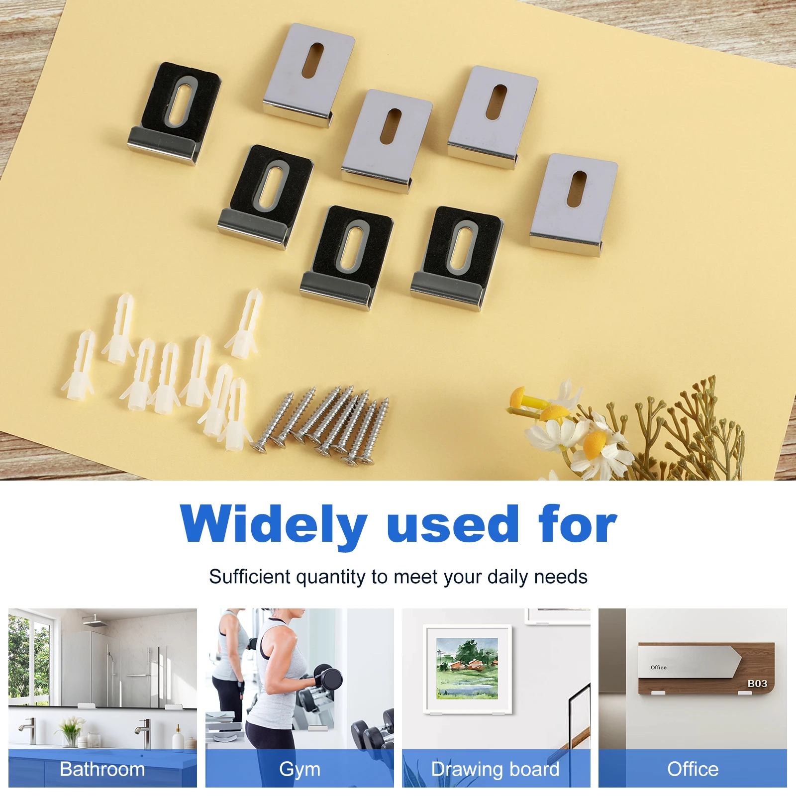 Support de miroir rectangulaire en forme de J, clips de miroir en acier allié avec vis, matériel de suspension à paillettes RapDuty, 12 pièces