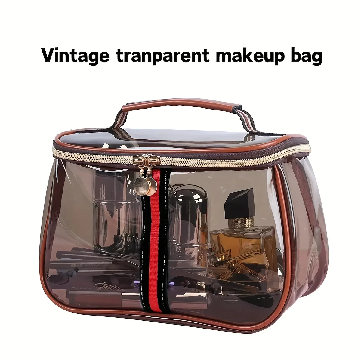 Clear Transparent Apple Print Desktop Organizer Bag Zipper Closure & Handle Design Multi-scene Desk Storage Pouch for Small Item