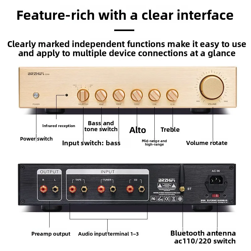 BRZHIFI C‑200 Home Audio Prestage Equipment, Pure Class A Circuit Design, Remote Control Adaptation Analog Audio Construction