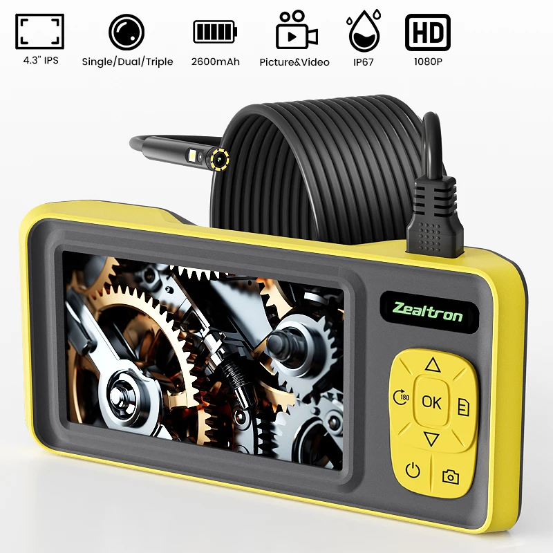 

3.9mm/5.5mm/8mm 1080P Industrial Endoscope Camera with 4.3'' IPS Screen Detachable Design IP67 Borescope Inspection Car Pipeline