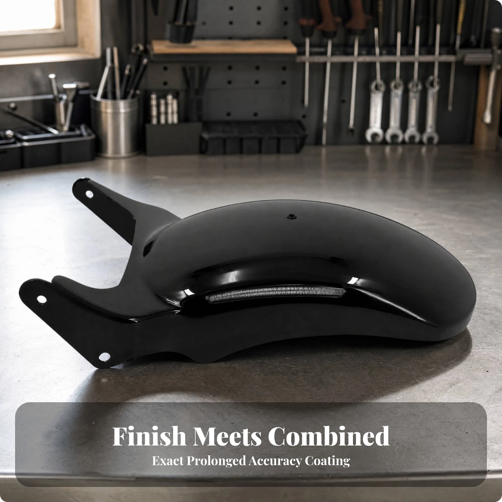 Motorcycle Rear Mudguard with Mudguard Film Sleek Black Metal Rear Mudguard with Integrated LED Light Aerodynamic Lightweight