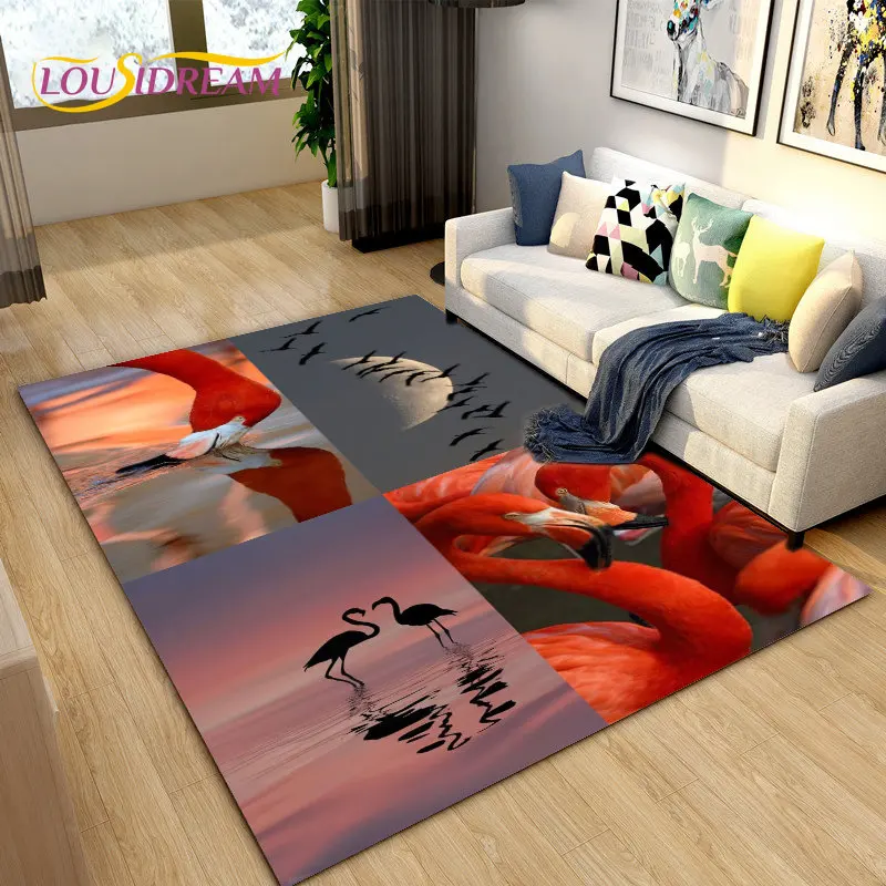 3D Nordic Creative Flamingo Bird Area Rug,Carpet Rug for Living Room Bedroom Sofa,Kitchen Bathroom Doormat Non-slip Floor Mat