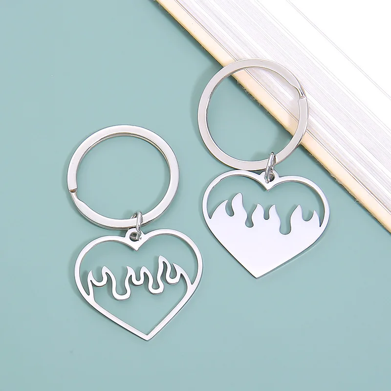 Love Flame Couple Stainless Steel Keychain Valentine's Day Gift Pendant Bag Accessories Hanging Gift Wholesale