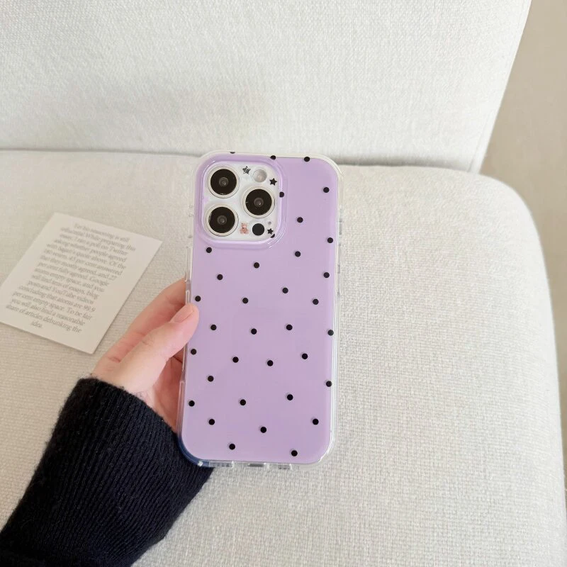 Korean White & Purple Polka Dots Phone Case For iPhone 17 Air 16 ProMax 15 14 Plus 13 12 11 Pro Shockproof Silicone Back Cover view 2