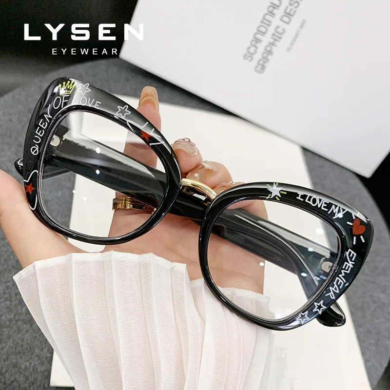 LYSEN Cat Eye Customized Progressive Lenses Women New Photochromic Anti Blue Light Anti-Reflective Prescription Optical Glasses