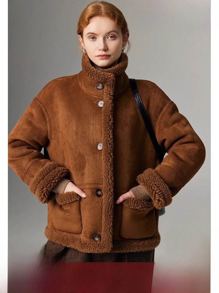 

Australian Lamb Fur Jaet Women ort Young Feel Woolen Winter Coat Elegance Quali eep earing Fce Warm Thiened