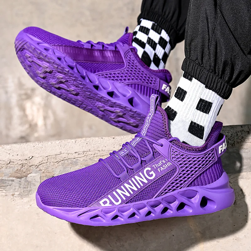 Zapatillas de deporte moradas a la moda para hombre, zapatos para mujer, zapatillas informales transpirables para exteriores, tenis para mujer, zapatos deportivos ligeros antideslizantes para hombre