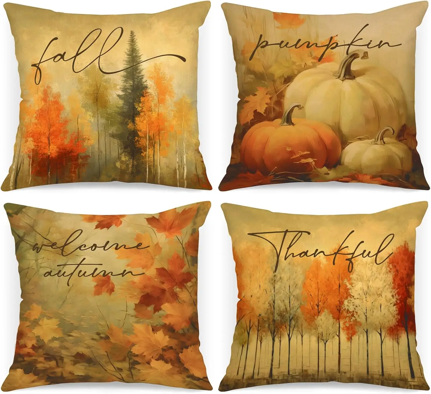 

4 шт. осенние наволочки-акварельный лесной дизайн тыквы для дивана, осенний домашний декор на День Благодарения
