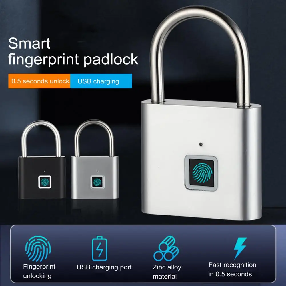 

Smart Fingerprint Padlock USB Rechargeable Keyless Biometric Lock Alloy Fence School Gym Locker Electronic Thumbprint Lock