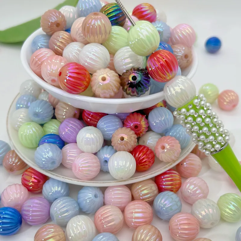 

50 Pcs 16mm Pumpkin-Shaped Straight-Hole Jewelry Beads With Gradient Color Plating Diy Craft Beads For Phone Chains, Keychains,