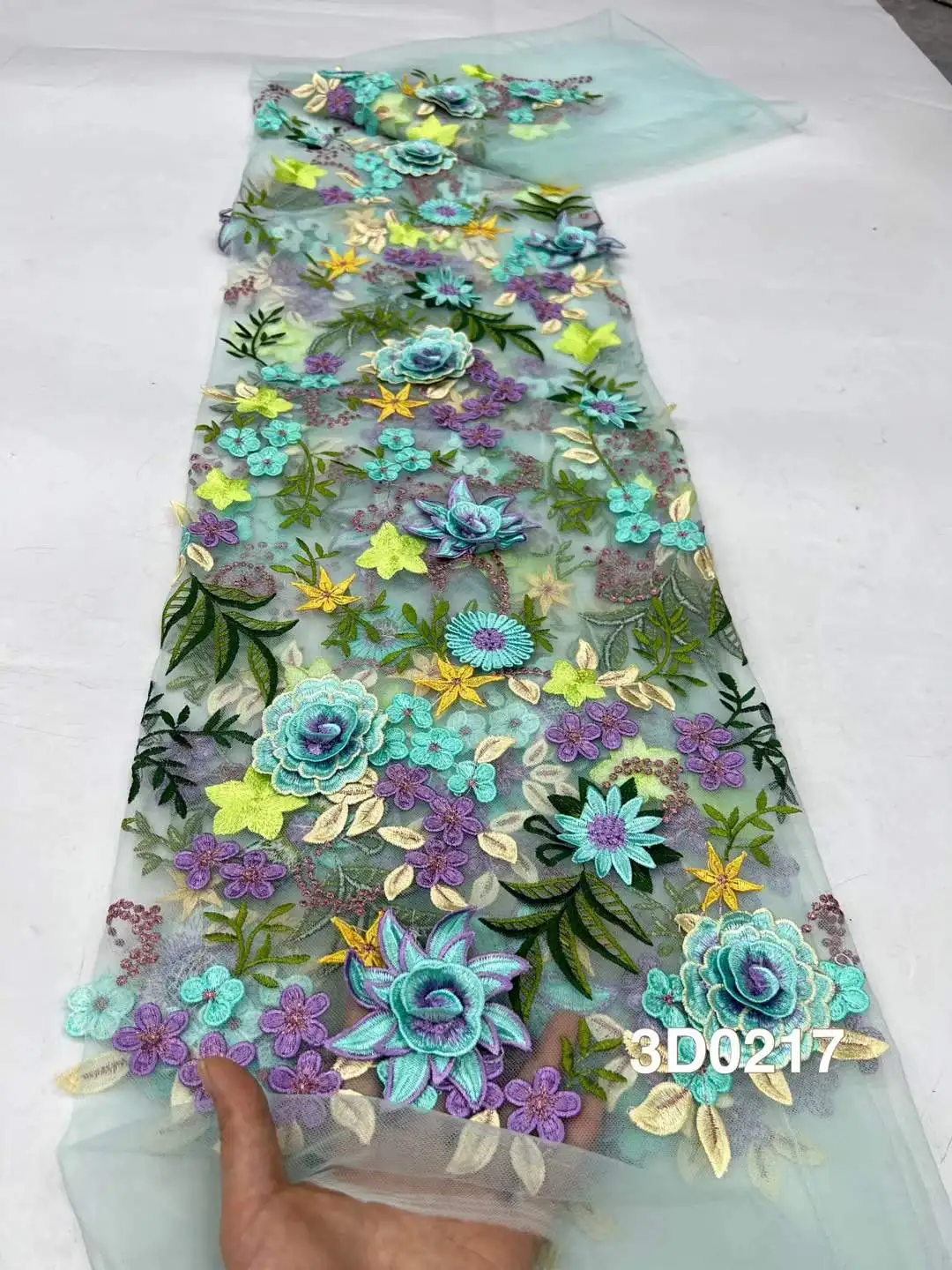 Последняя популярная модная африканская тюль с вышивкой 3D цветок кружевная ткань для шитья свадебного платья