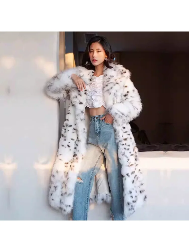 European American Fashionable Sexy Noble Faux Fur Coat Elegant Leopard Print Charm Temperament Exquisite Winter Warmth Outerwear