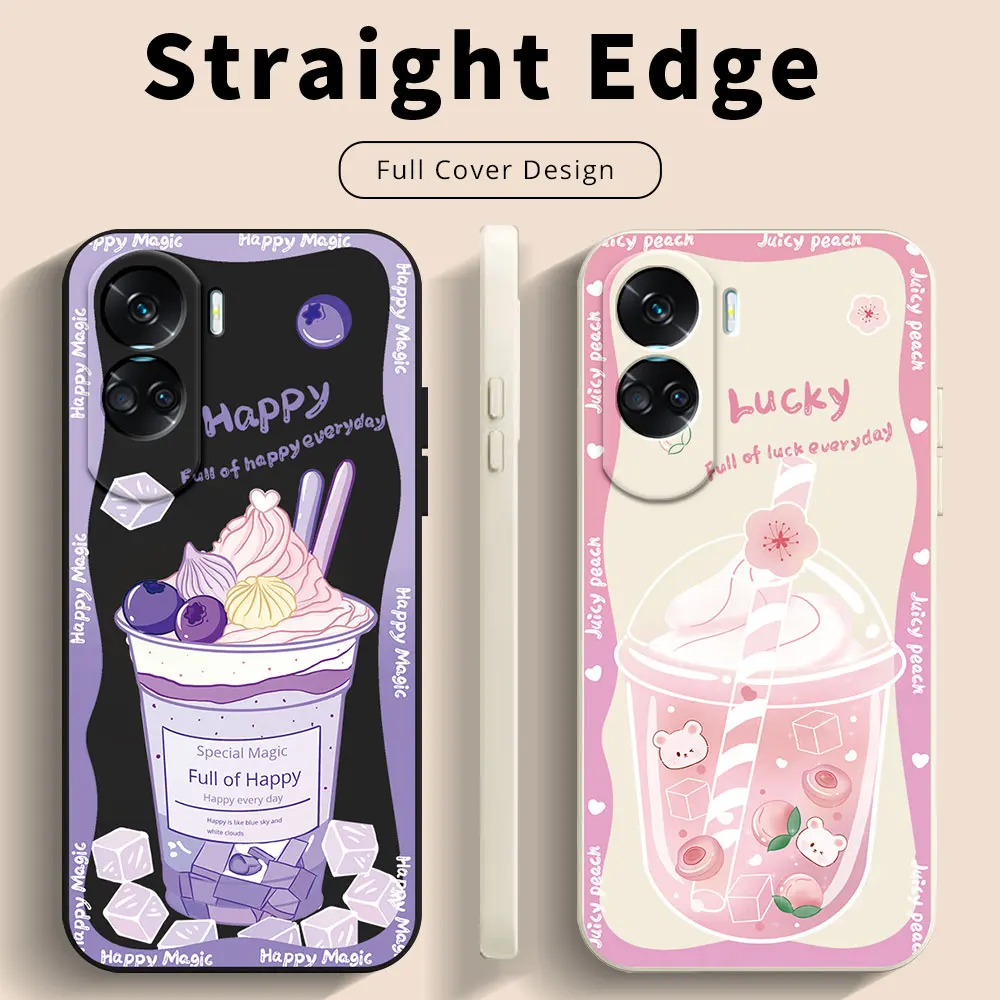 Case For Honor 90 70 20 Lite 90 Pro 20S 6.15 Honor Magic5 6 4 Lite 5G 90Lite 90Smart 70ProPlus Milk Tea Silicone Square Cover