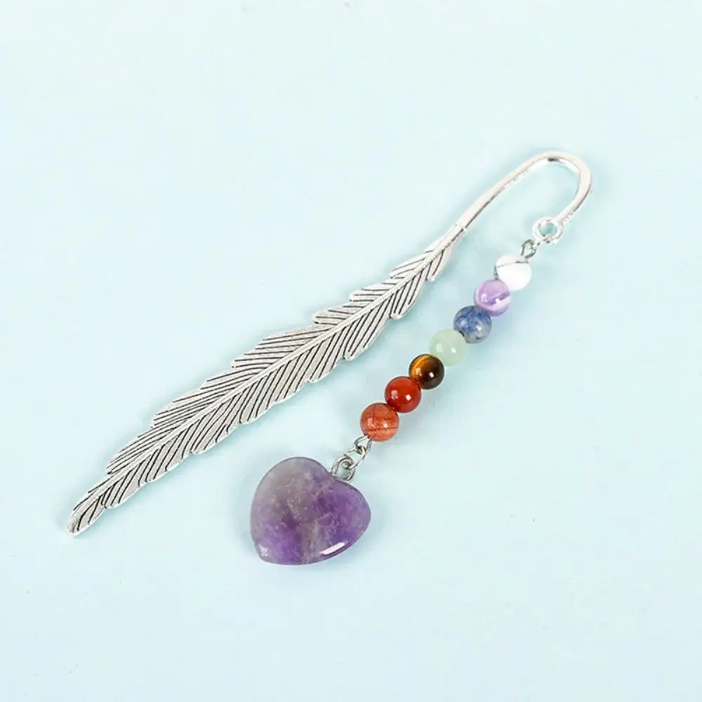 Reading Bookmark Healing Stone Bookmark Book Paginator Pagination Mark Crystal Beads Bookmark Book Clip Feather