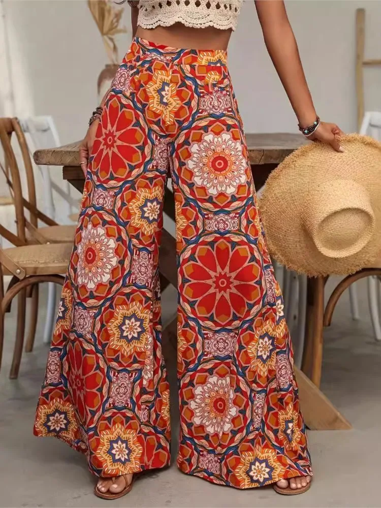 

Women's Clothing Summer Casual New High Waist Flower Print Wide Leg Pants Sexy Fashion Full Length Pants