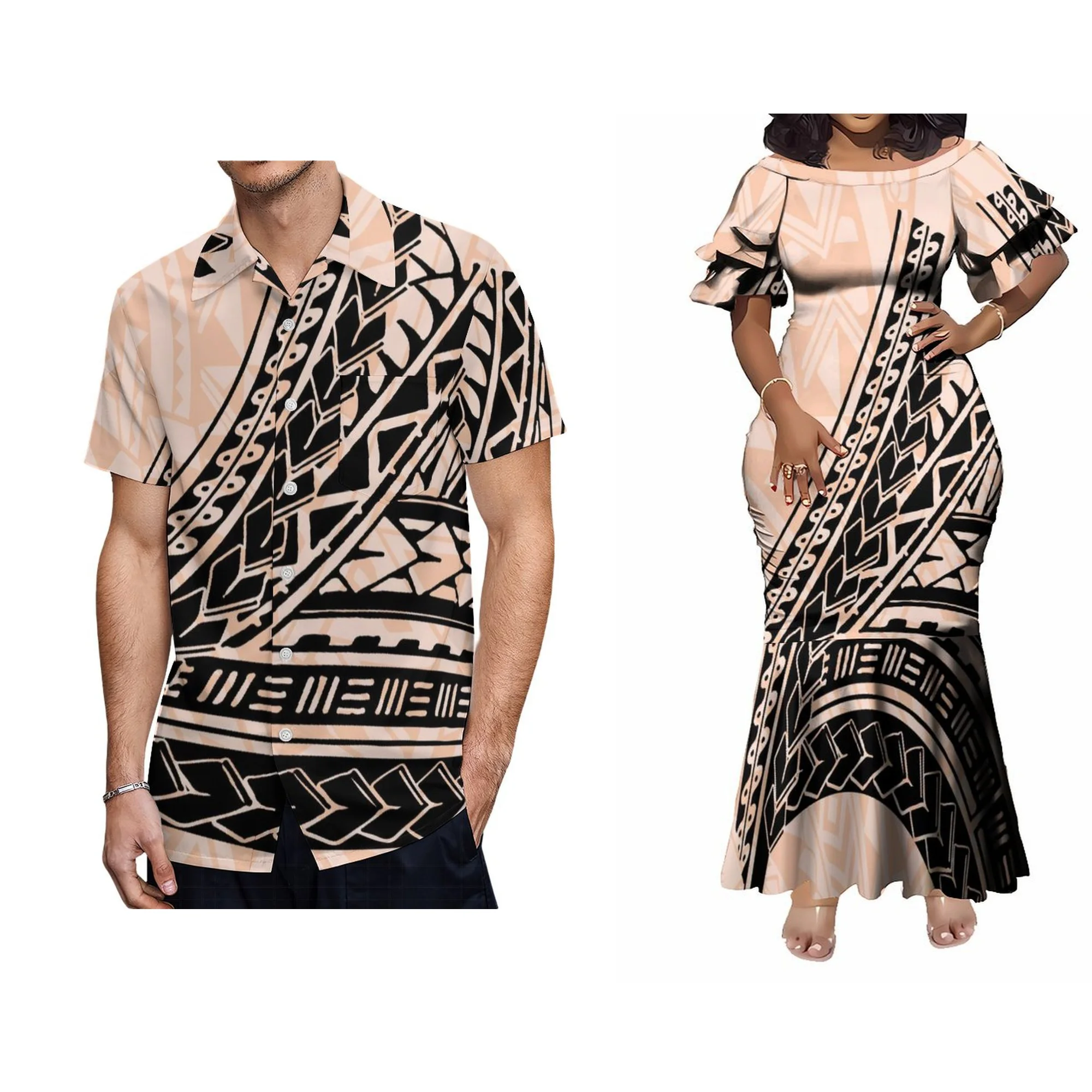 

Polynesian Tribal Clothing High Quality Luxury Design Personality Hawaii Mermaid Dress Big Size Half Sleeve Mermaid Dress