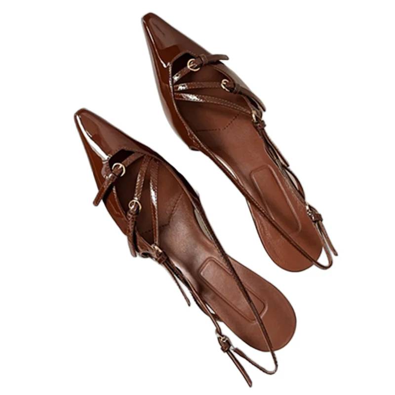 

Withered French Minimalist Retro Pointed Toe 5.5cm High Heel Sandals For Women Genuine Leather Summer Sandals Shoes Ladies