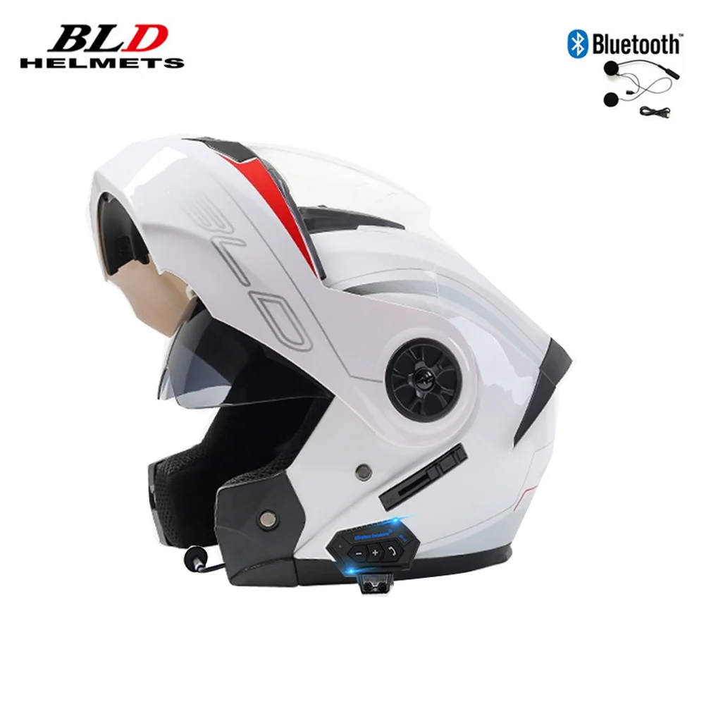 High Quality BLD Bluetooth Full Face Helmet Four Seasons Motocross Racing Modular Flip Up Casco Moto Men Women Dot Ece Approved