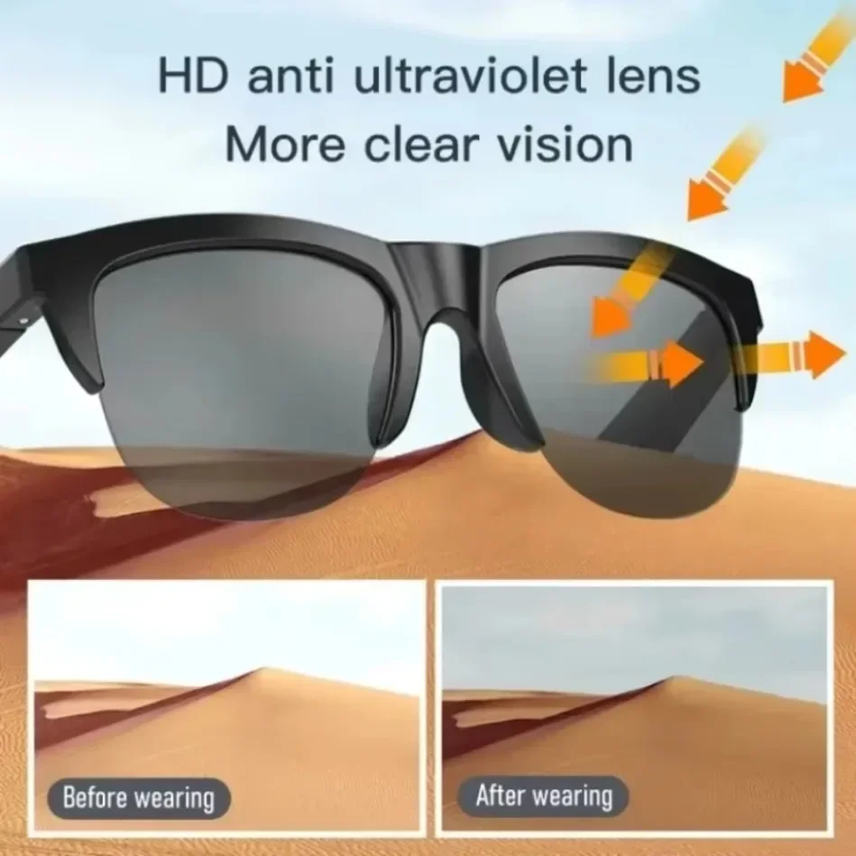 Smart Audio Glasses Open Ear Wireless Sunglasses Dual Speaker Stereo Bass HIFI Sound Touch Control UV400 Protection for Outdoor