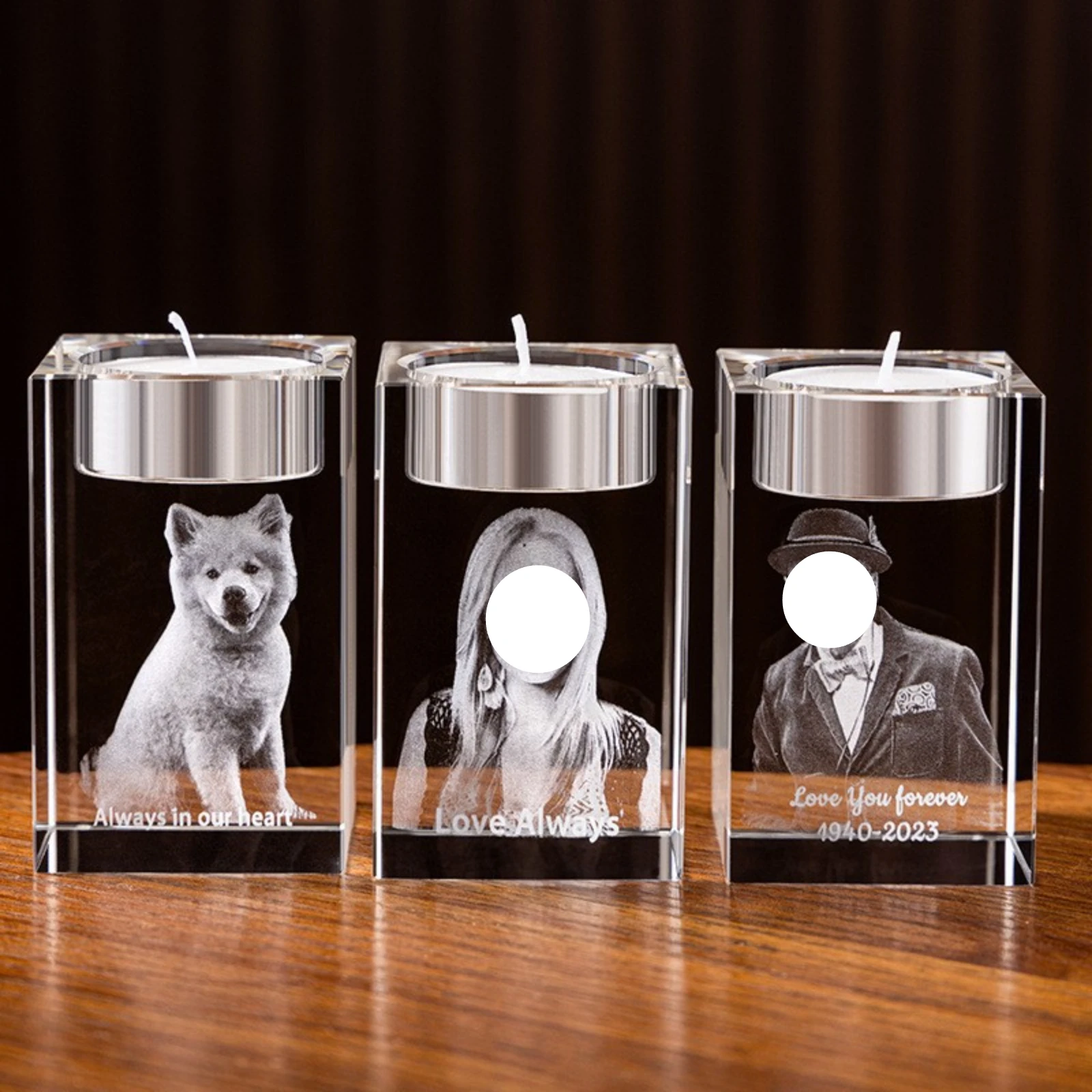 Custom Memorial Gifts 2D/3D Crystal Photo Personalized Candleholder Memorial Gifts For Mother, Mom, Dad, Beloved Ones, Pets