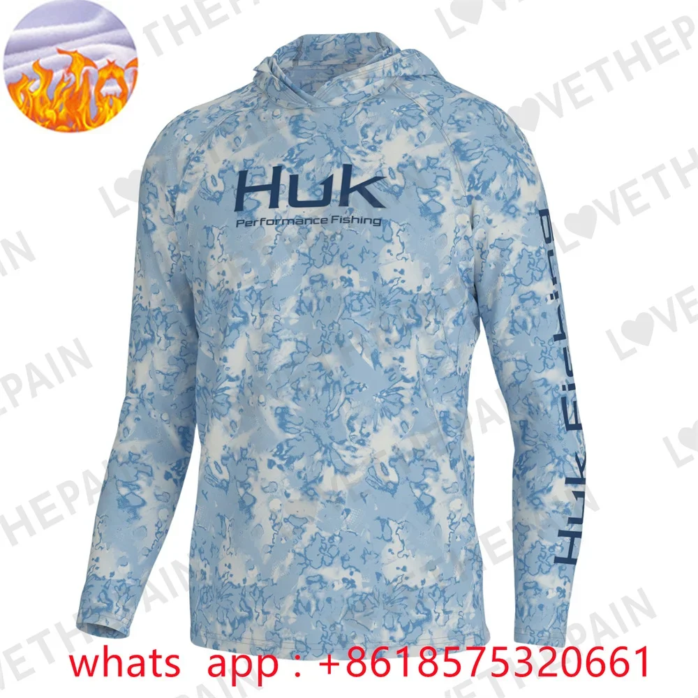 Huk Fleece Fishing Clothing winter Tops Wear Shirt Jersey Camisa De Pesca Hat Fishing Jacket Long Sleeve Protection Hoody