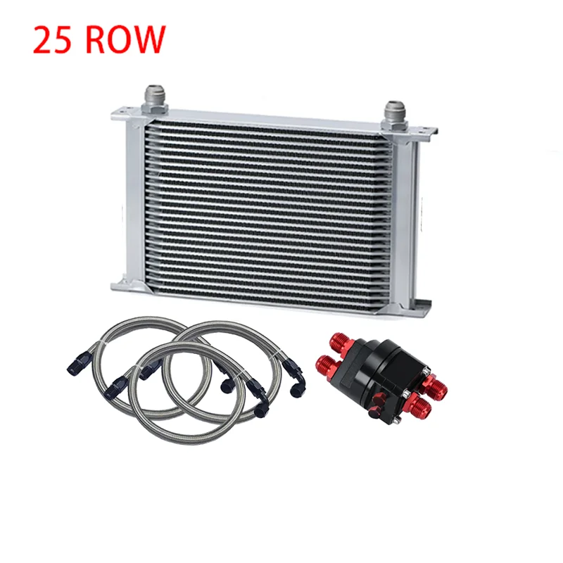 

Universal 25 Rows Oil Cooler Kit +Oil Filter Sandwich + Stainless Steel Braided An10 Hose With