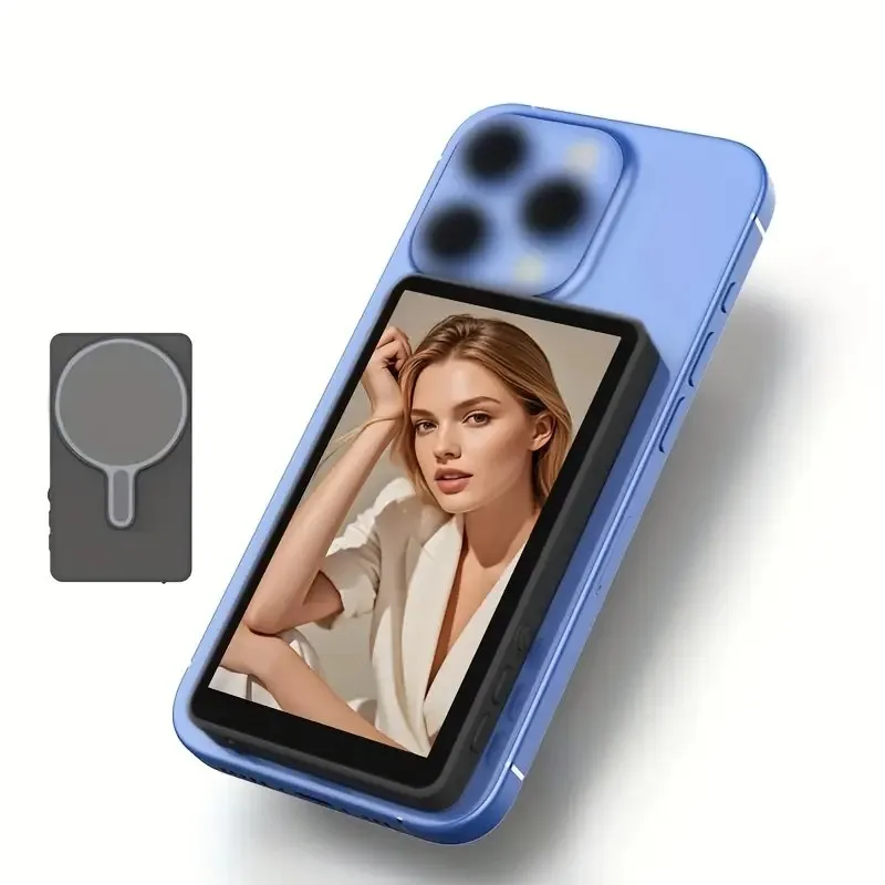 Monitor magnético para teléfono Vlog Selfie: doble potencia recargable, compatible con iOS y Android para transmisión y contenido en vivo