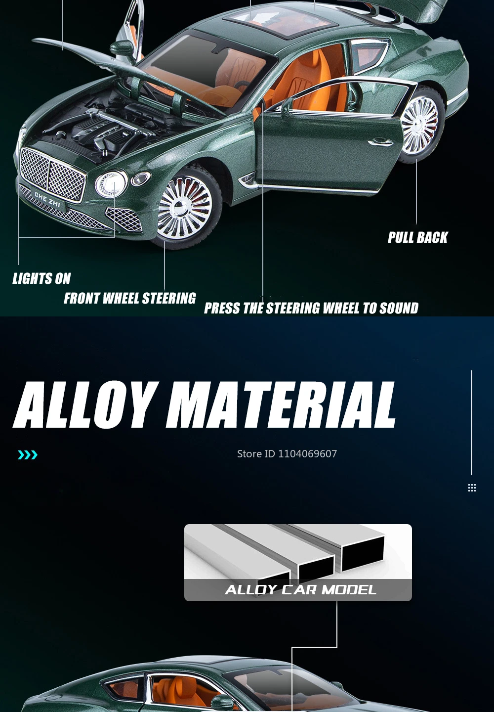 Maßstab 1:24 Continental GT Legierung Automodell Spielzeug Zurückziehen Diecast Metall Sportwagen Modelle Simulation Sound Licht Sammlung Geschenke – Detail 4