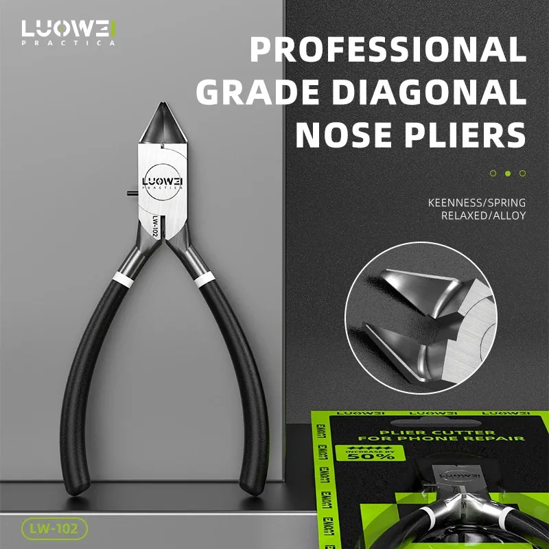 LuoWei LW-102 Professional Grade Diagonal Nose Pliers Matte Adhesive Plastic Handle Phone Camera Frame Removal Pliers Tools