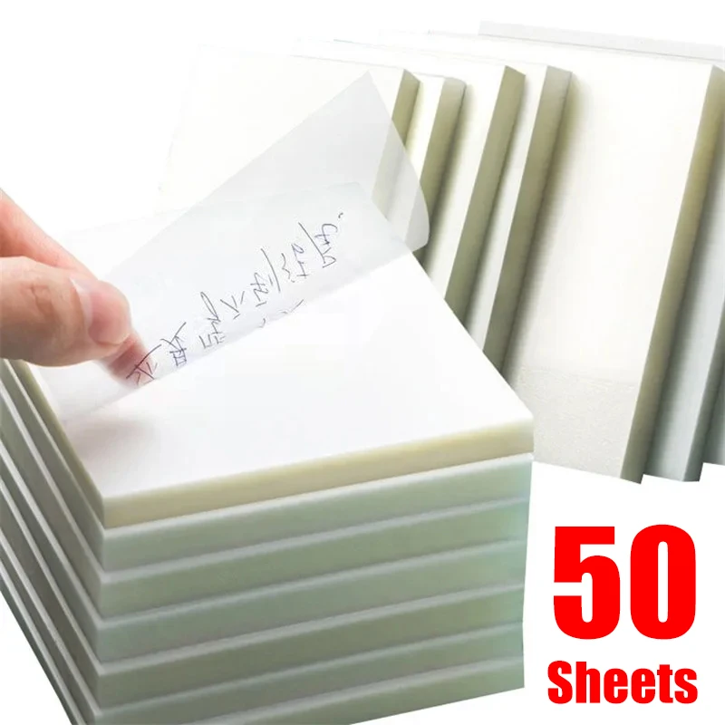 50 sheets/pack Transparent Sticky Notes Clear White Memo Pad Large Post Notepad Stationery Index Tab Book Study List Bookmarks