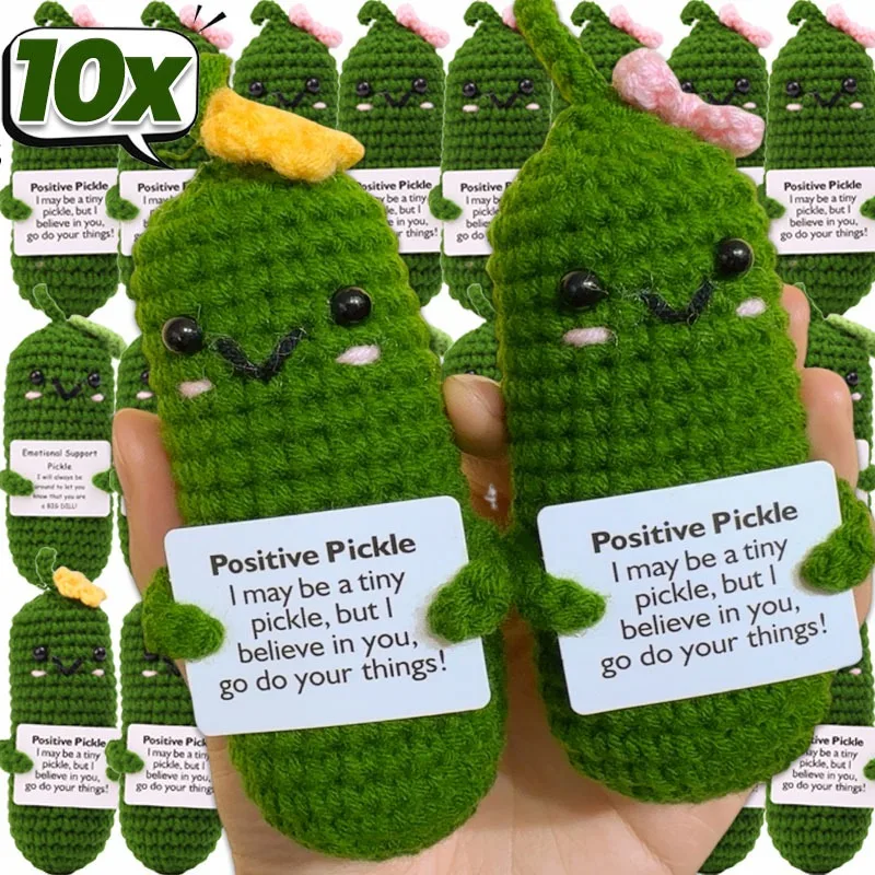 Handmade Knitting Emotional with Positive Card Cute Handwoven Positive Energy Duck Sloth Ornaments Crochet Toy Cucumber Knitted