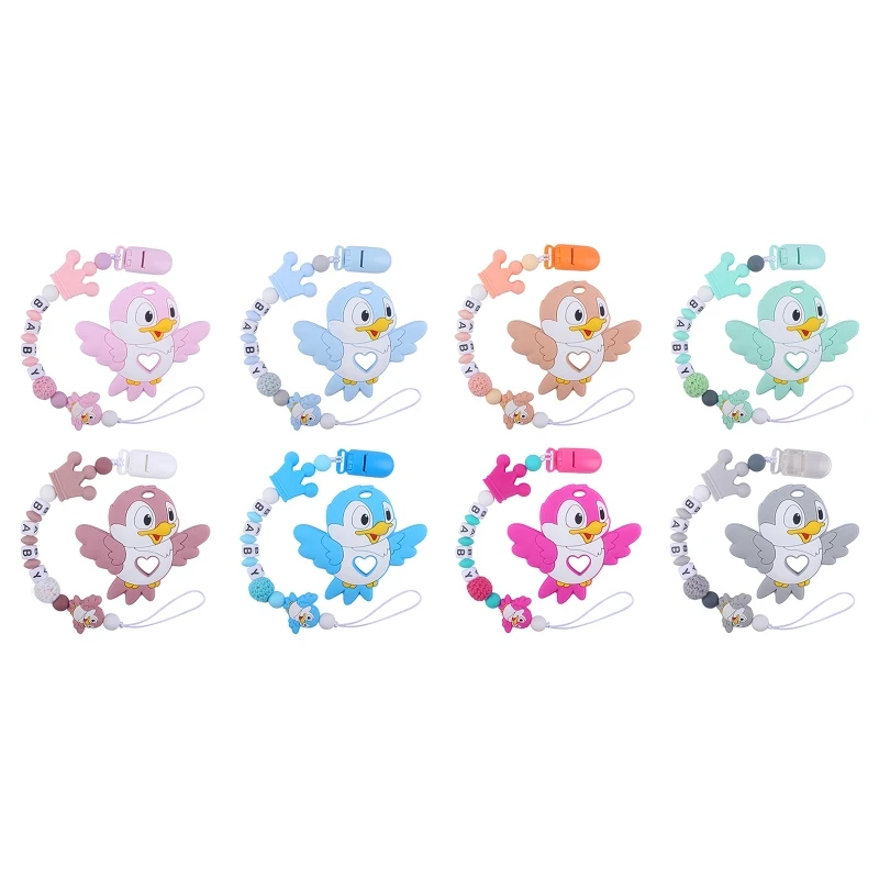 

B2EB Babies Teething Toy Chewing Cartoon Animal Bird Bead Pacifier Clip Silicone Gift