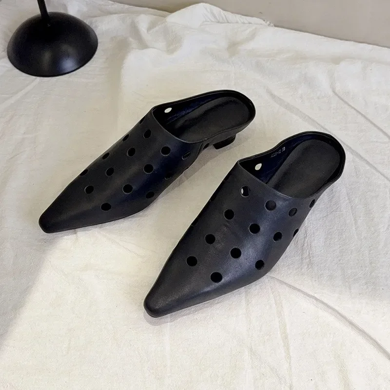 

Birkuir женские тапочки с закрытым носком и открытым носком, сандалии на низком каблуке, уличные тапочки с острым носком, летние пляжные шлепанцы из натуральной кожи