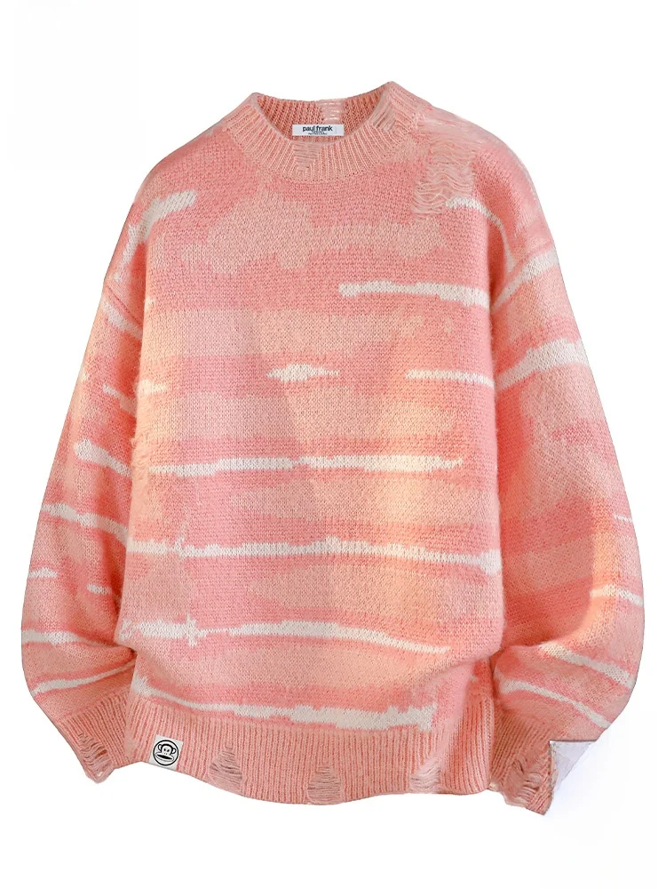 

Мужской вязаный свитер Paul Frank свободного кроя, осенняя новинка, теплый, с дизайнерскими отверстиями, удобный, с длинными рукавами, круглым вырезом